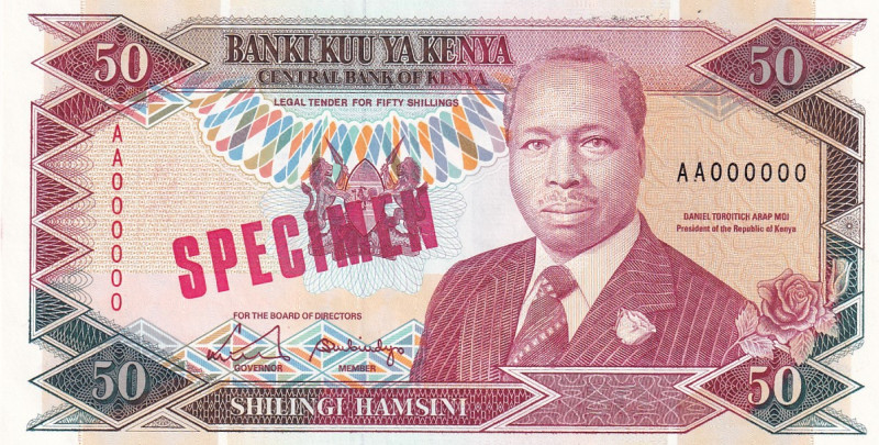 Kenya, 50 Shillings, 1990, UNC, p26s, SPECIMEN
Estimate: USD 25-50