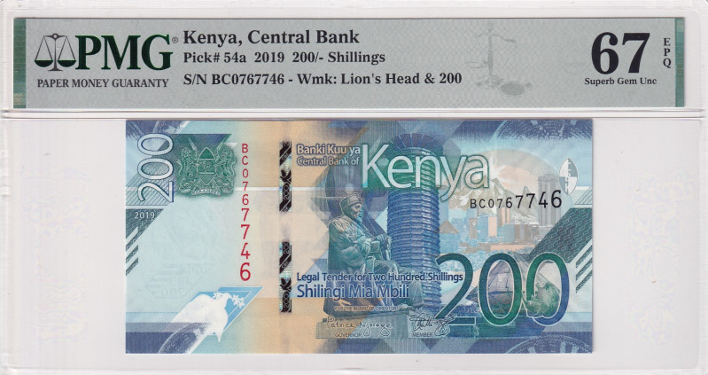 Kenya, 200 Shillings, 2019, UNC, p54a
PMG 67 EPQ, High condition 
Estimate: US...