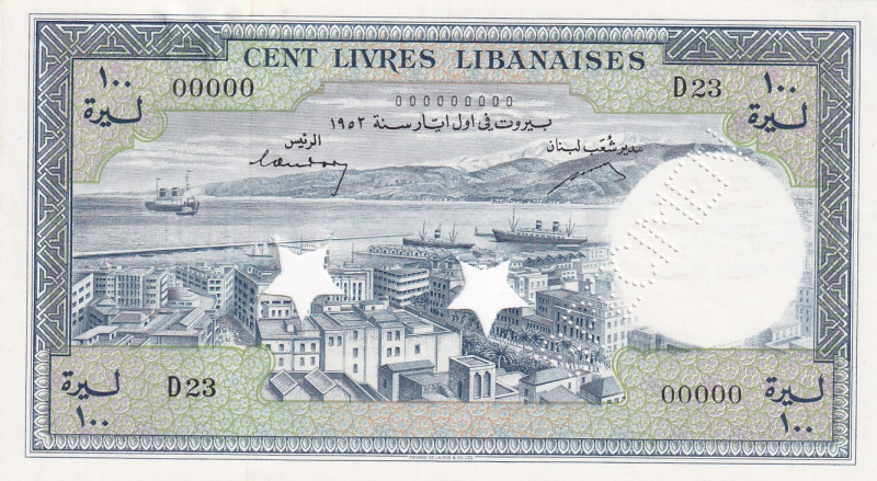 Lebanon, 100 Livres, 1952, UNC, p60s, SPECIMEN
Estimate: USD 60-120