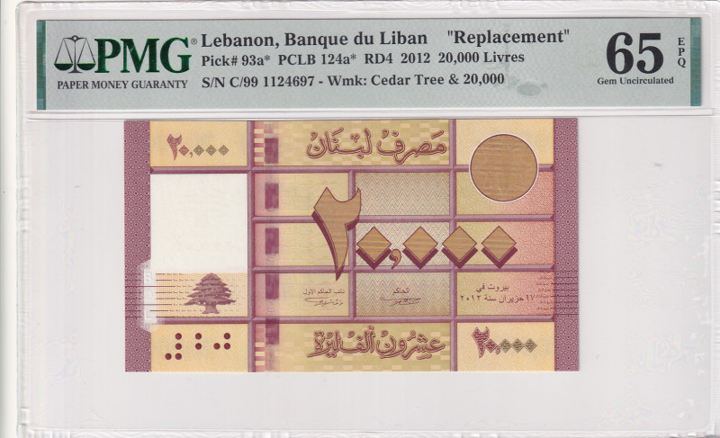 Lebanon, 20.000 Livres, 2012, UNC, p93a, REPLACEMENT
PMG 65 EPQ
Estimate: USD ...