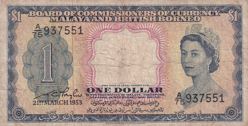 Malaya and British Borneo, 1 Dollar, 1953, FINE, p1a
Split
Estimate: USD 20-40