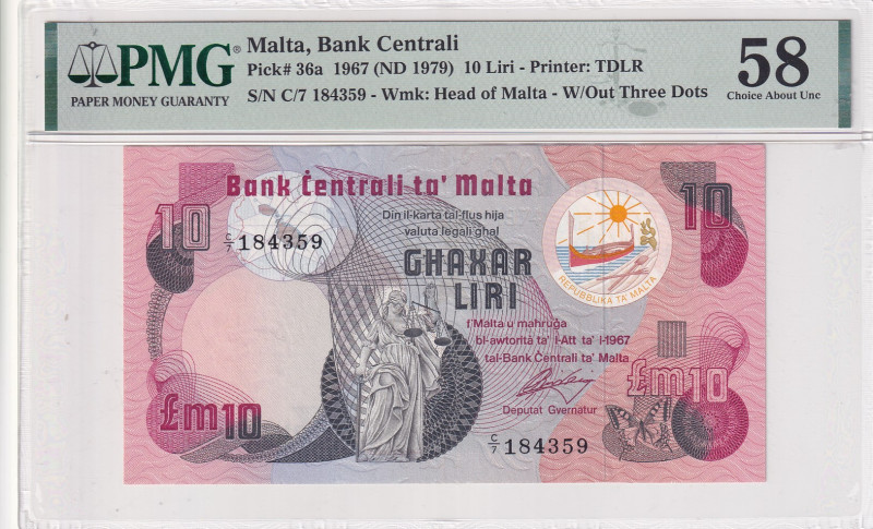 Malta, 10 Liri, 1979, AUNC, p36a
PMG 58
Estimate: USD 40-80