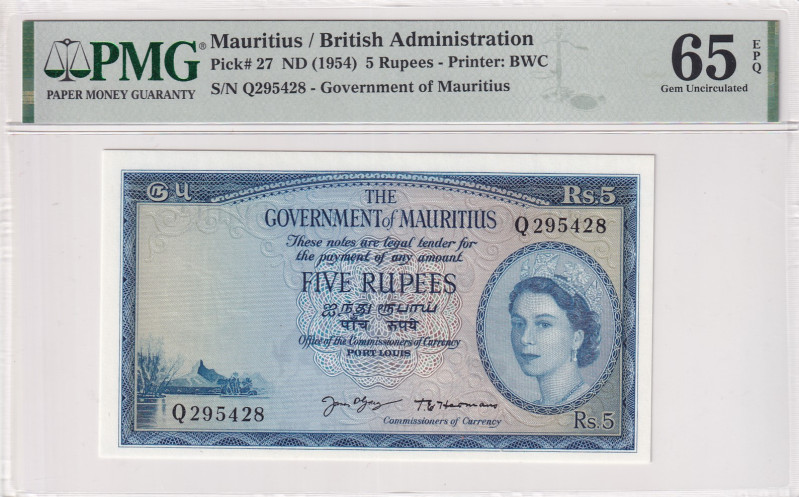 Mauritius, 5 Rupees, 1954, UNC, p27
PMG 65 EPQ, Queen Elizabeth II. Potrait
Es...