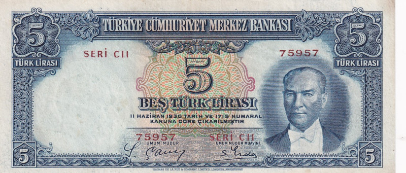 Turkey, 5 Lira, 1937, AUNC, p127, 2.Emission
Estimate: USD 200-400