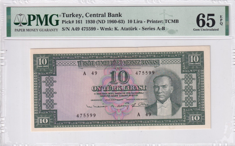 Turkey, 10 Lira, 1963, UNC, p161, 5.Emission
PMG 65 EPQ
Estimate: USD 500-1.00...