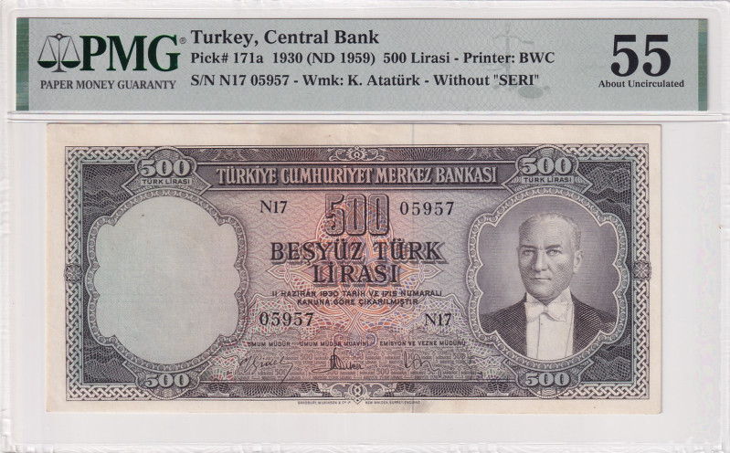 Turkey, 500 Lira, 1959, AUNC, p171, 5.Emission
PMG 55, 10th highest rated coin...