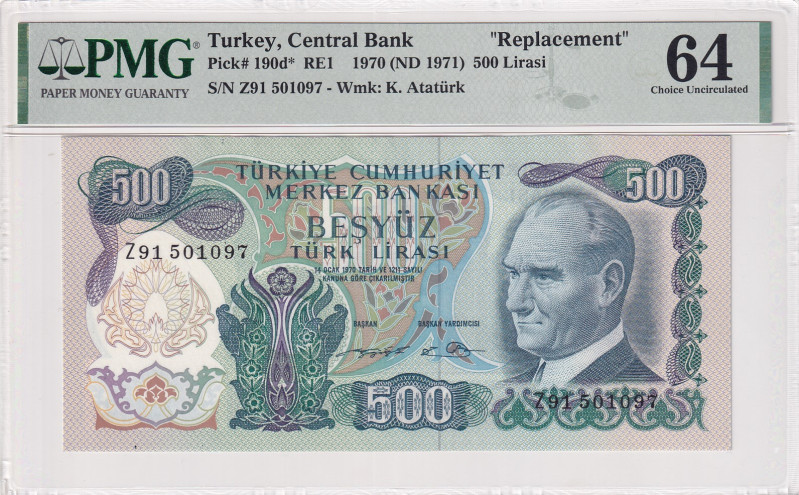 Turkey, 500 Lira, 1974, UNC, p190d, 6. Emission, REPLACEMENT
PMG 64
Estimate: ...