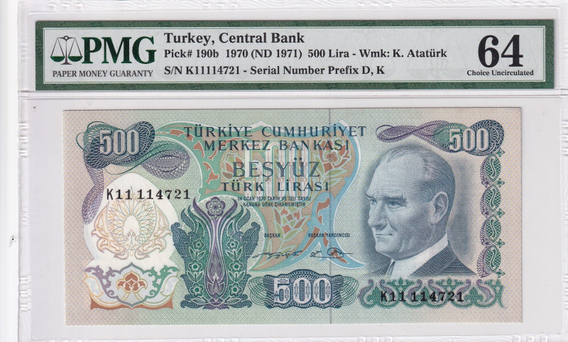 Turkey, 500 Lira, 1974, UNC, p190d, 6.Emission
PMG 64, 'K'' Prefix
Estimate: U...