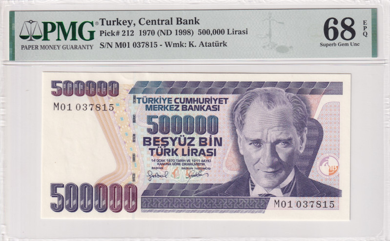 Turkey, 500.000 Lira, 1998, UNC, p212, 7.Emission
PMG 68 EPQ, High Condition 
...