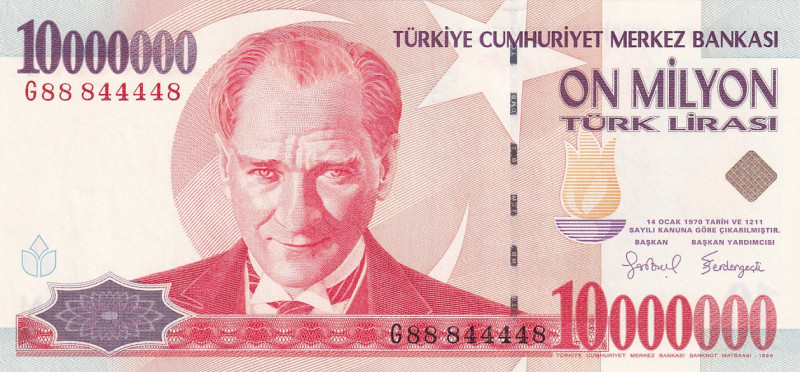 Turkey, 10.000.000 Lira, 1999, UNC, p214, 7.Emission
Radar
Estimate: USD 20-40