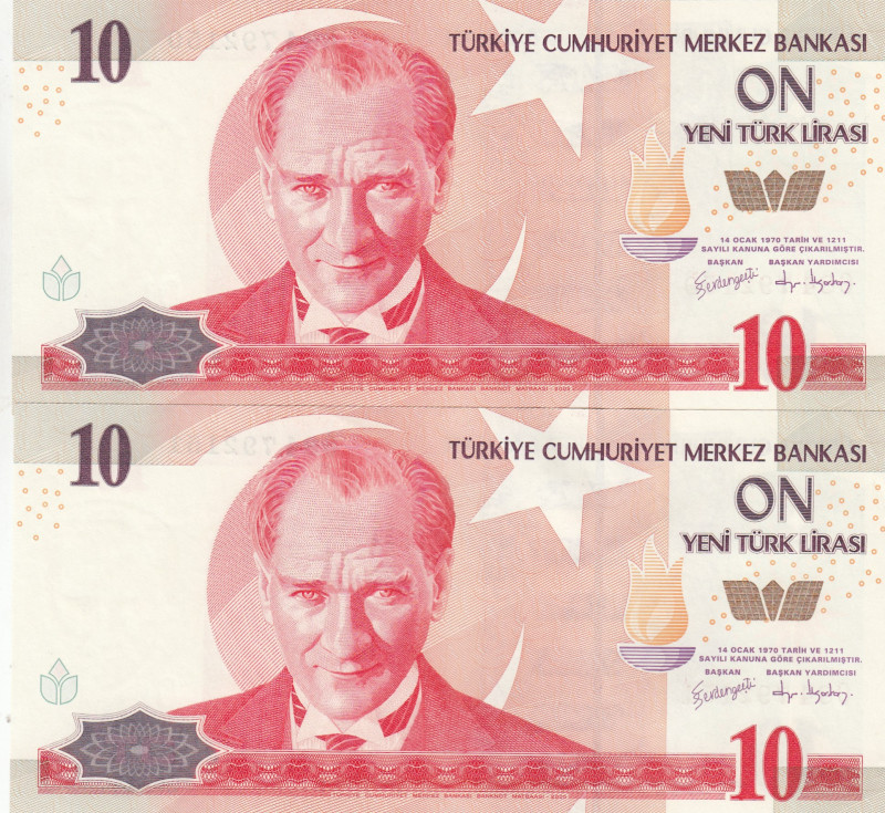 Turkey, 10 Yeni Türk Lirası, 2005, UNC, p218, 8. Emisyon
(Total 2 consecutive b...