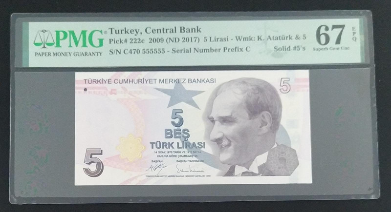 Turkey, 5 Lira, 2017, UNC, p222c, 9.Emission
PMG 67 EPQ, High condition , SOLID...