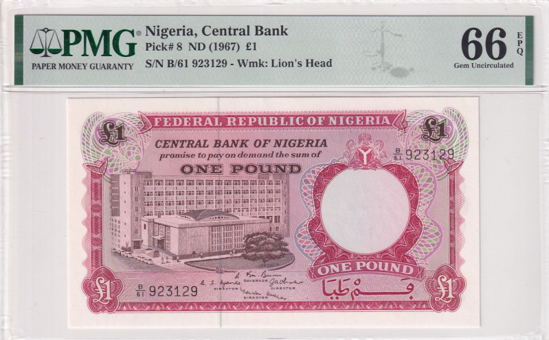 Nigeria, 1 Pound, 1967, UNC, p8
PMG 66 EPQ
Estimate: USD 25-50