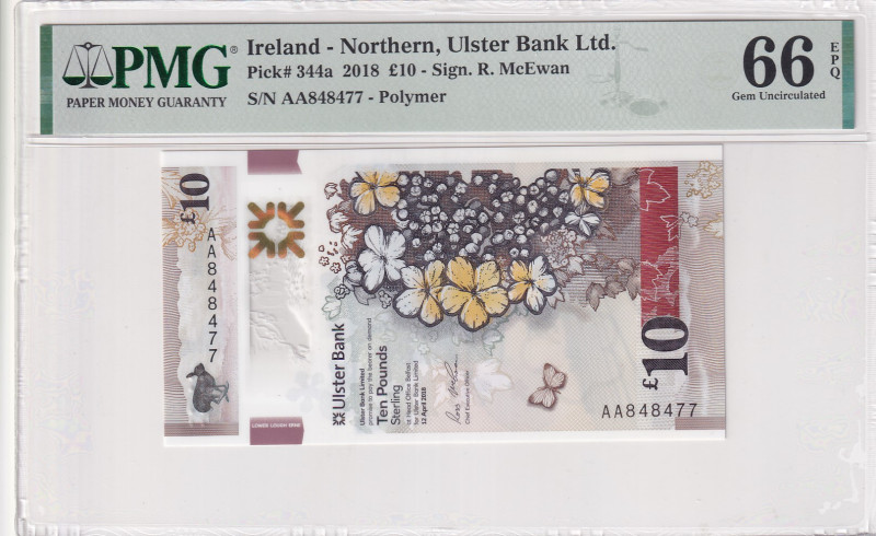 Northern Ireland, 10 Pounds, 2018, UNC, p344a
PMG 66 EPQ, Ulster Bank
Estimate...