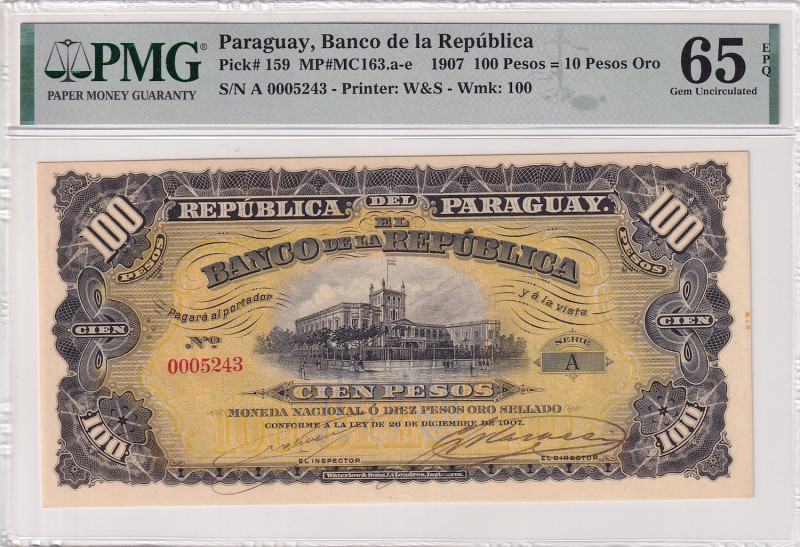 Paraguay, 100 Pesos, 1907, UNC, p159
PMG 65 EPQ
Estimate: USD 60-120