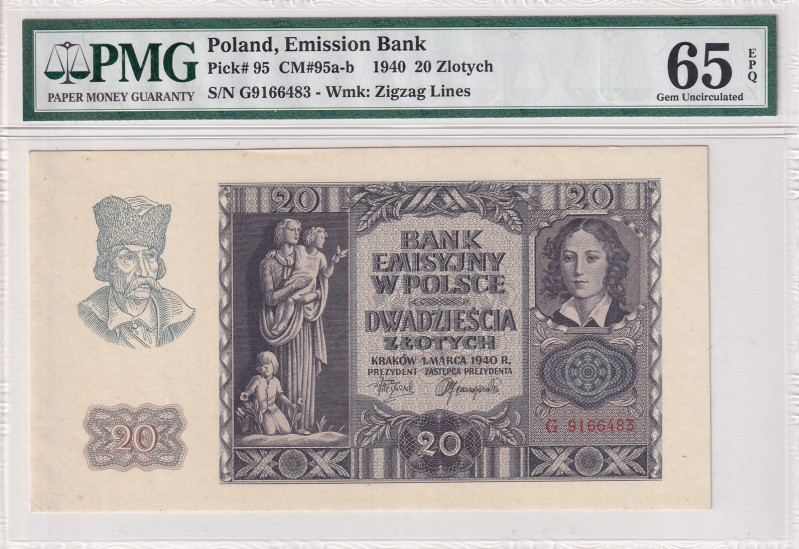 Poland, 20 Zlotych, 1940, UNC, p95
PMG 65 EPQ
Estimate: USD 60-120