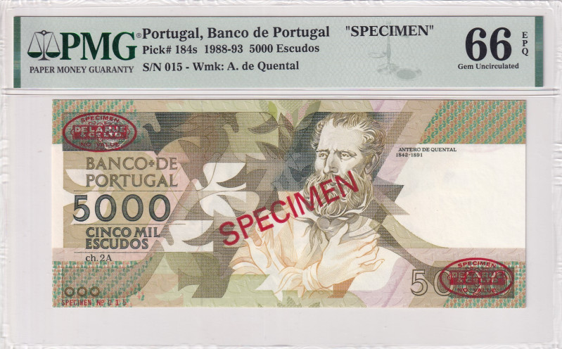 Portugal, 5.000 Escudos, 1988/1993, UNC, p184s, SPECIMEN
PMG 66 EPQ
Estimate: ...