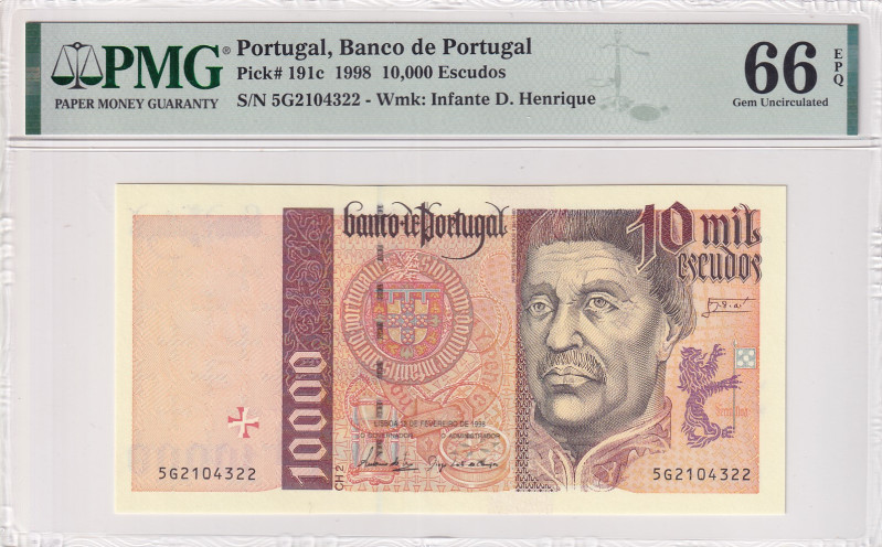 Portugal, 10.000 Escudos, 1998, UNC, p191c
PMG 66 EPQ
Estimate: USD 150-300