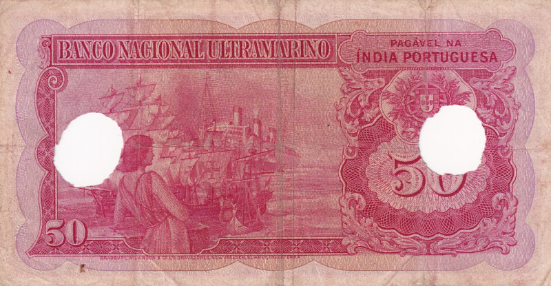 Portuguese India, 50 Rupias, 1945, VF, p38, CANCALLED
Stained
Estimate: USD 35...