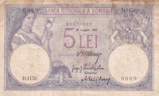 Romania, 5 Lei, 1917, VF, p19a
Split, rips and stains
Estimate: USD 30-60