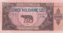 Romania, 5.000.000 Lei, 1947, VF(+), p61a
There is a tear in the right border
Estimate: USD 80-160