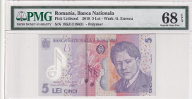 Romania, 5 Lei, 2018, UNC, p118
PMG 68 EPQ, High Condition , Polymer
Estimate: USD 25-50