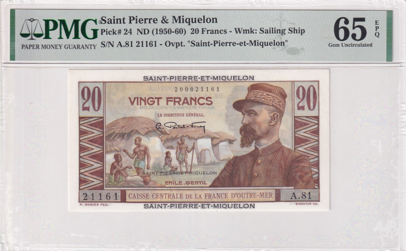 Saint Pierre & Miquelon, 20 Francs, 1950/1960, UNC, p24
PMG 65 EPQ
Estimate: U...