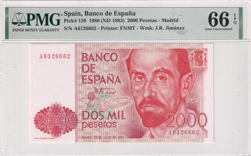 Spain, 2.000 Pesetas, 1983, UNC, p159
PMG 66 EPQ
Estimate: USD 50-100