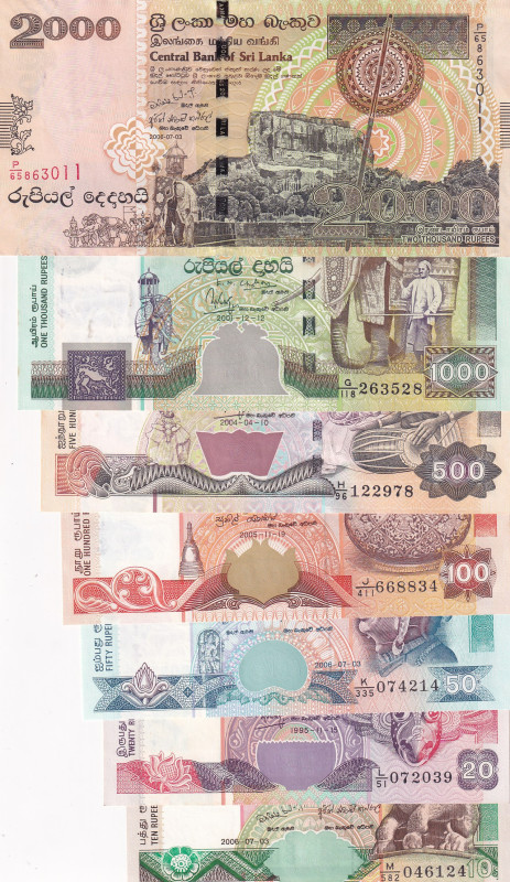 Sri Lanka, 10-20-50-100-500-1.000-2.000 Rupees, 1995/2006, (Total 7 banknotes)
...