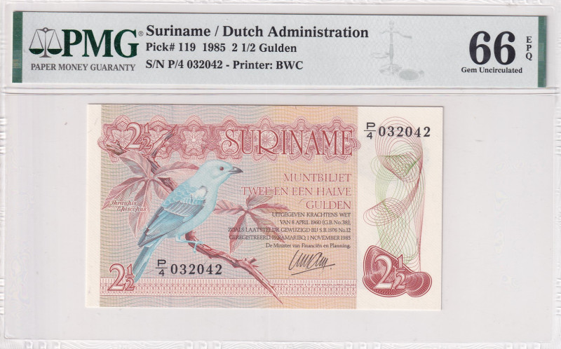 Suriname, 2 1/2 Gulden, 1985, UNC, p119
PMG 66 EPQ
Estimate: USD 50-100