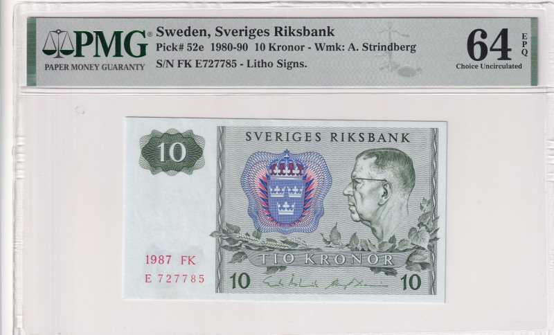 Sweden, 10 Kronor, 1987, UNC, p52e
PMG 64 EPQ
Estimate: USD 75-150