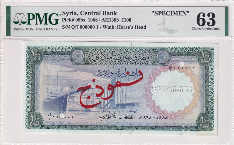 Syria, 100 Pounds, 1968, UNC, p98bs, SPECIMEN
PMG 63
Estimate: USD 1.000-2.000