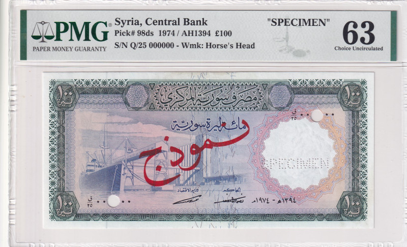 Syria, 100 Pounds, 1974, UNC, p98ds, SPECIMEN
PMG 63
Estimate: USD 1.500-3.000