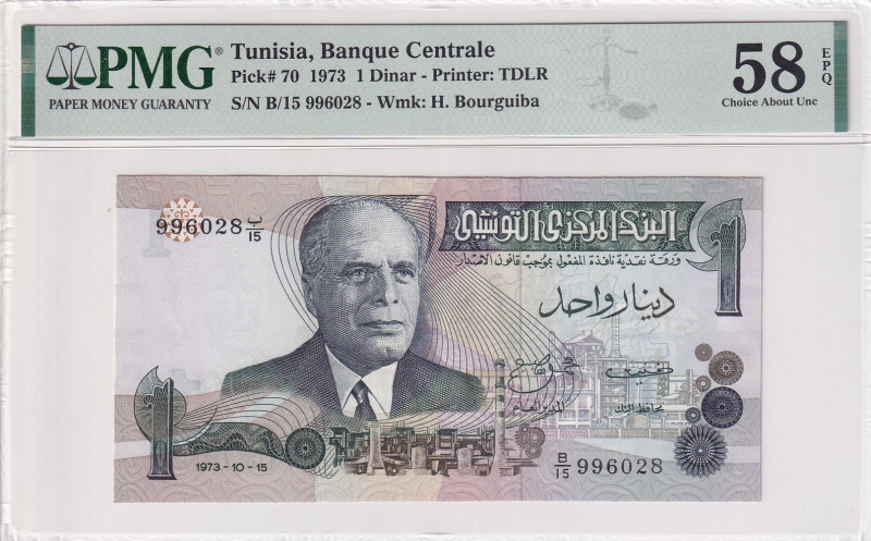 Tunisia, 1 Dinar, 1973, AUNC, p7a
PMG 58 EPQ
Estimate: USD 50-100