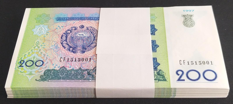 Uzbekistan, 200 Sum, 1997, UNC, p80, BUNDLE
(Total 100 Banknotes)
Estimate: US...