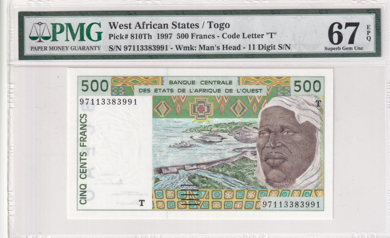 West African States, 500 Francs, 1997, UNC, p801Th
PMG 67 EPQ, High condition ...