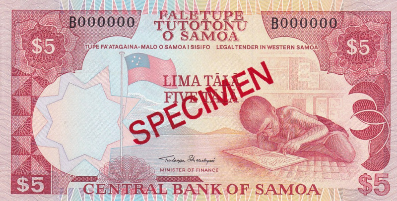 Western Samoa, 5 Tala, 1985, UNC, p26s, SPECIMEN
Estimate: USD 20-40