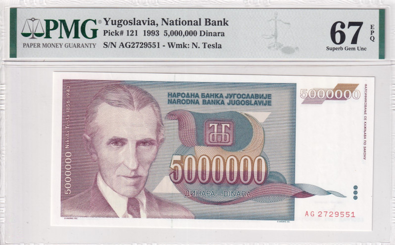 Yugoslavia, 5.000.000 Dinara, 1993, UNC, p121
PMG 67, High condition
Estimate:...