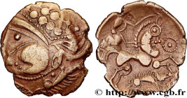 GALLIA - AULERCI EBUROVICES (Area of Évreux)
Type : Hémistatère au sanglier 
Date : c. 60-50 AC. 
Mint name / Town : Évreux (27) 
Metal : gold 
Diamet...