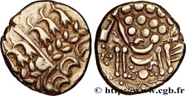 BRITTANY - DUROTRIGES
Type : Statère d’electrum, “Durotrigan E” 
Date : c. 60 AC. - 20 AD. 
Metal : electrum 
Diameter : 18  mm
Orientation dies : 7  ...