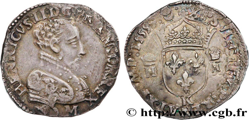 FRANCIS II. COINAGE IN THE NAME OF HENRY II
Type : Teston à la tête nue, 3e type...