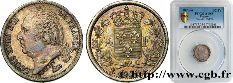 LOUIS XVIII
Type : 1/2 franc Louis XVIII 
Date : 1823 
Mint name / Town : Paris ...