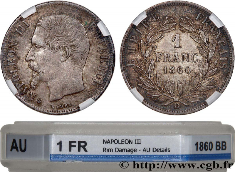 SECOND EMPIRE
Type : 1 franc Napoléon III, tête nue 
Date : 1860 
Mint name / To...