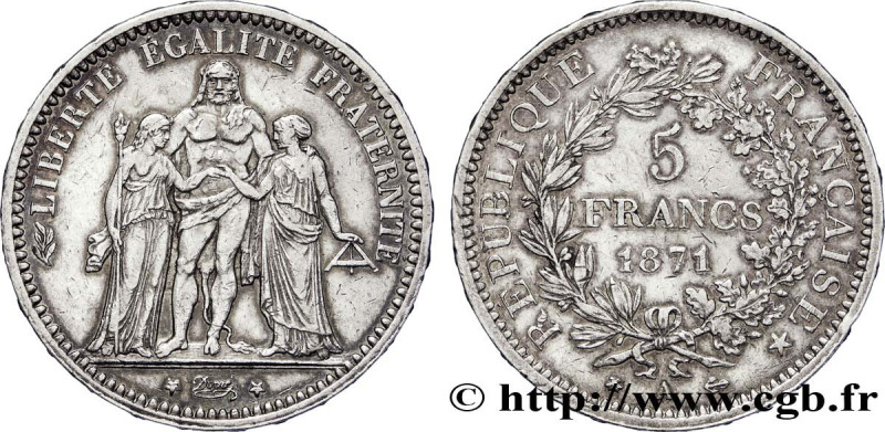 III REPUBLIC
Type : 5 francs Hercule 
Date : 1871 
Mint name / Town : Paris 
Qua...