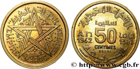 MOROCCO - FRENCH PROTECTORATE
Type : Essai de 50 Centimes 
Date : 1942 
Mint name / Town : Paris 
Quantity minted : 1100 
Metal : bronze-aluminium 
Di...