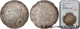 BELGIUM - KINGDOM OF BELGIUM - LEOPOLD II
Type : 5 Francs  
Date : 1871 
Quantity minted : 4783000 
Metal : silver 
Millesimal fineness : 900  ‰
Diame...