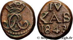 DANISH INDIA
Type : 4 Cash Christian VIII 
Date : 1843 
Metal : copper 
Diameter : 13  mm
Orientation dies : 6  h.
Weight : 2,54  g.
Edge : lisse 
Rar...