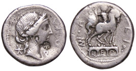 ROMANE REPUBBLICANE - AEMILIA - Man. Aemilius Lepidus (114-113 a.C.) - Denario B. 7; Cr. 291/1 (AG g. 3,78) Due contromarche
qBB