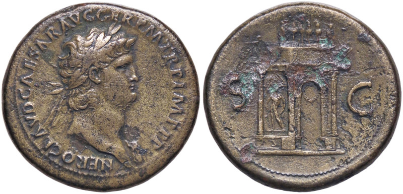 ROMANE IMPERIALI - Nerone (54-68) - Sesterzio C. 308 (12 Fr.) (AE g. 28,51) Qual...