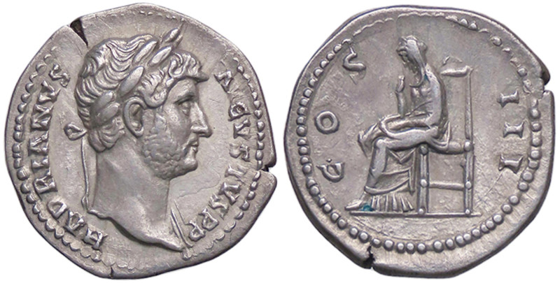 ROMANE IMPERIALI - Adriano (117-138) - Denario C. 395; RIC 343 (AG g. 3)
qSPL